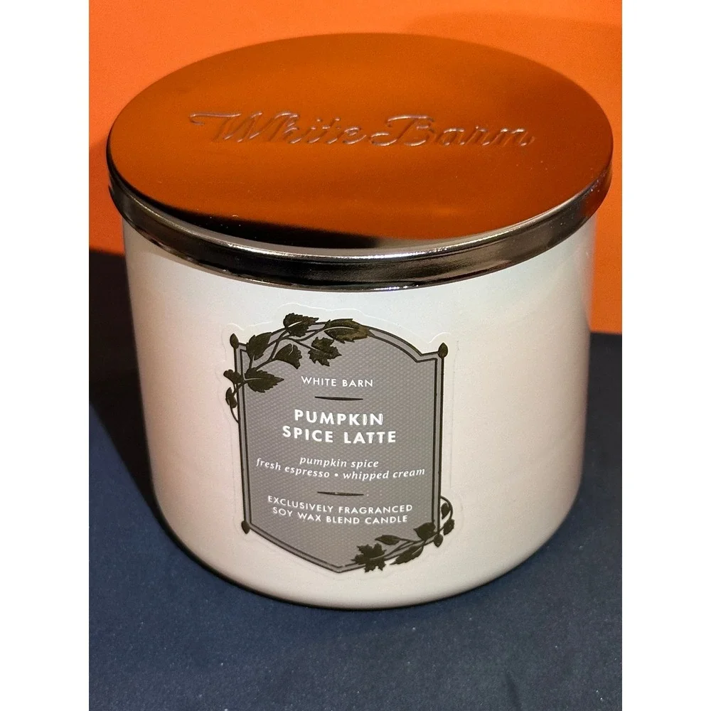 Bath & Body Works White Barn Pumpkin Spice Latte 3-Wick Candle 14.5oz Fall Scent